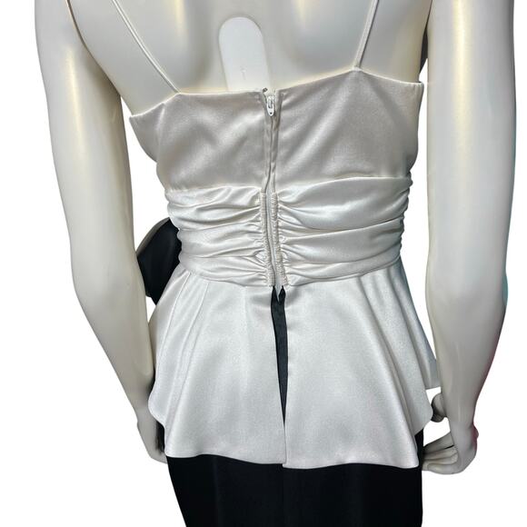 Vintage JCPenney White Satin Peplum Top Rhinestone Bow Size 9 10 - Picture 13 of 16
